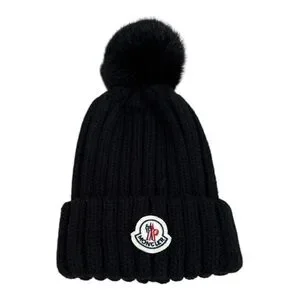 Moncler | Accessories | Moncler Black Ribbed Knit Pompom Hat  display picture 1
